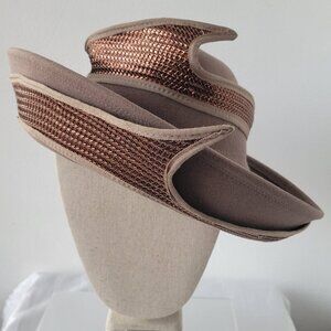 Sandra Bollman NY Neutral-Toned Tan Felt Mesh Fascinator Hat